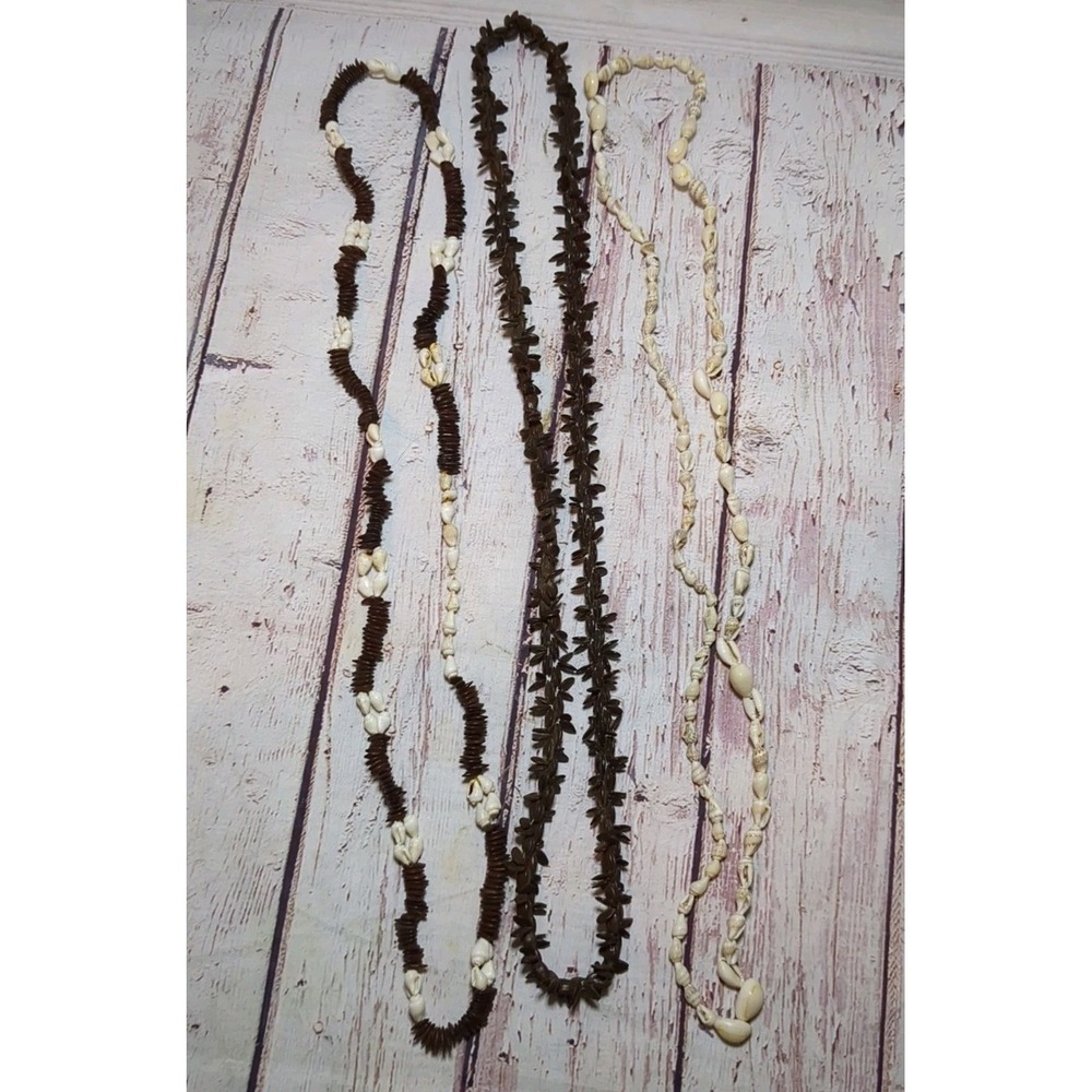 Hawaiian Koa Seed & Shell Necklaces Lot Of 3‎